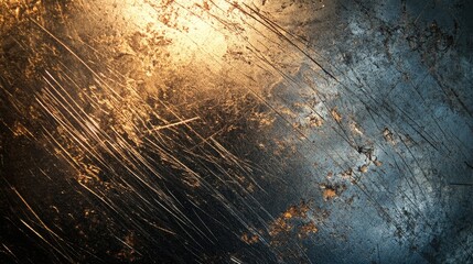 Aufkleber - Close up of a scratched metal surface showcasing light reflections and intricate texture