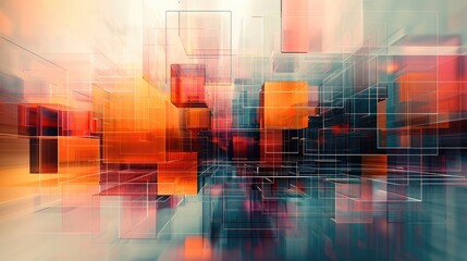Aufkleber - An abstract digital art piece that appears to be made up of multiple interconnected squares and rectangles. The squares are of different sizes and shapes, and they are arranged in a grid-like pattern.