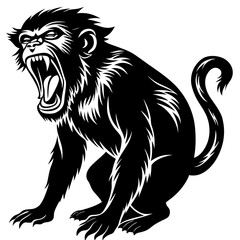 Black Silhouette of Munky Roaring Poses on White Background