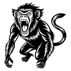 Black Silhouette of Munky Roaring Poses on White Background