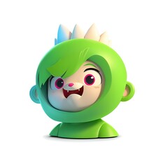 A cute, green, 3D cartoon character with a toothy grin and spiky hair.