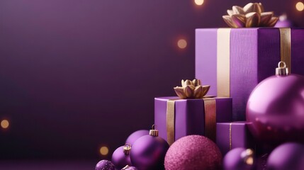 Poster - A festive arrangement of purple gifts and ornaments, creating a celebratory atmosphere.