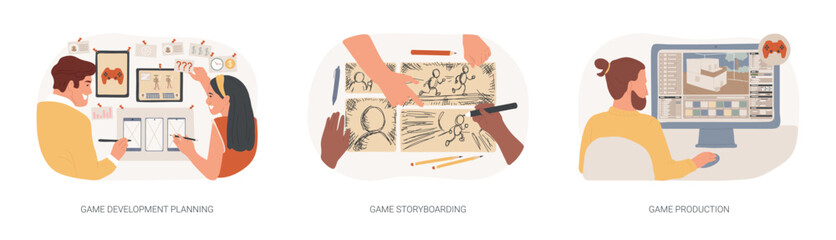 Poster - Game development process isolated cartoon vector illustrations se