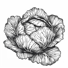 hand drawn cabbage icon in engraving style isolated on white background.