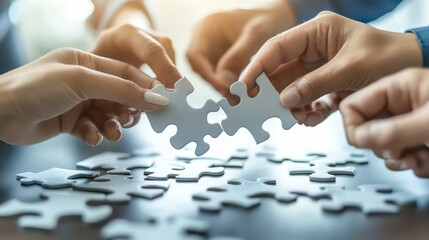 Poster - Hands connecting puzzle pieces, symbolizing teamwork and collaboration.