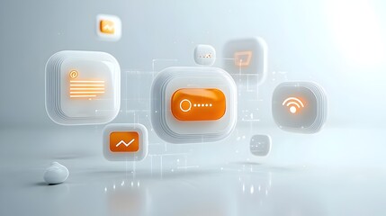 Fototapete - Futuristic Glossy 3D Chat Bubbles with Soft Glow Floating Over Clean White Background Symbolizing Digital Communication and Technology