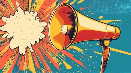 Poster - A vibrant illustration of a megaphone with an explosion effect, symbolizing communication.