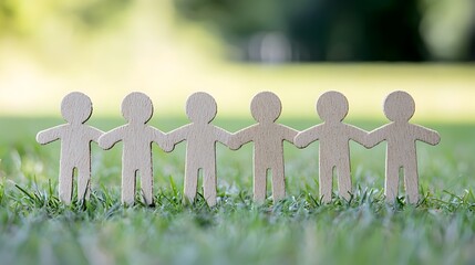 Fototapete - A group of interconnected figures standing together representing a strong community working in harmony toward common goals and objectives