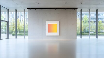Aufkleber - Bright and Airy Concrete Wall with Large Windows Providing a Minimalist Empty Frame Backdrop for Showcasing Elegant Advertisements or Artwork