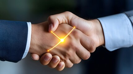 Aufkleber - Hands Shaking with Glowing Link Representing the Strength of Trusted and Solid Partnerships Between Individuals or Businesses