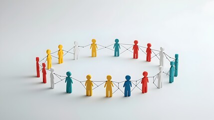Fototapete - A digital depicting 3D figures connected by lines in a circular formation symbolizing the concepts of shared goals