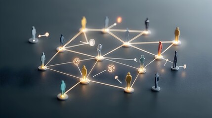 Leinwandbilder - An abstract digital depicting a community of figures connected by luminous pathways symbolizing the concept of collective ambition toward shared goals and