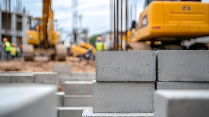 Concrete Blocks Arranged at Construction Site