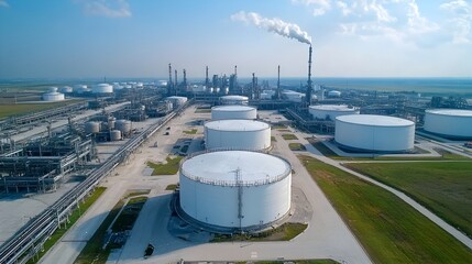 Aufkleber - Meticulously arranged large scale fuel storage tanks at a clean and orderly industrial refinery facility