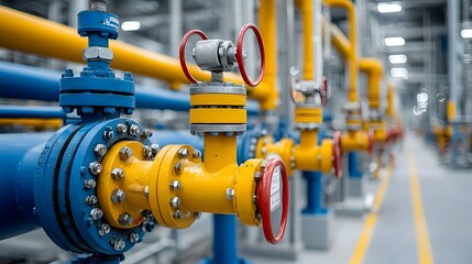 Poster - Detailed close up view of an intricate network of pipes valves and other industrial equipment within an oil refinery facility