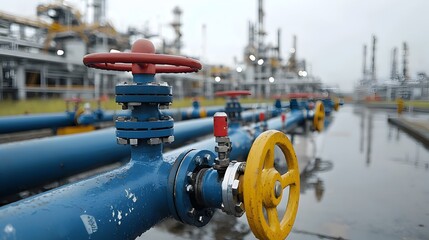 Aufkleber - Detailed close up view of the intricate network of pipes valves and other industrial equipment that make up the complex infrastructure of an oil refinery facility