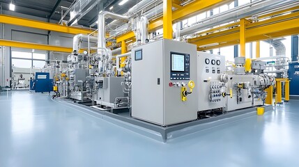 Poster - Advanced gas processing facility equipped with cutting edge digital monitoring and control systems showcasing a futuristic efficient