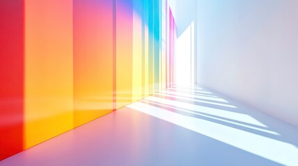 Poster - A vibrant, abstract interior space with colorful light reflections and shadows.