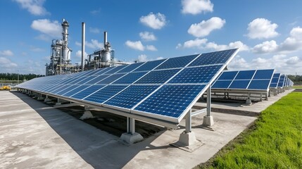 Poster - Solar Panels Installed Alongside a Biofuel Plant Showcasing Hybrid Energy Processing and Clean Technology Solutions for a Sustainable Future