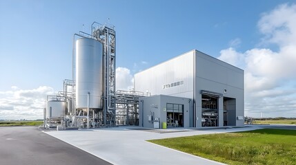 Poster - large biofuel storage tanks and eco friendly processing plant in a modern urban setting alternative 