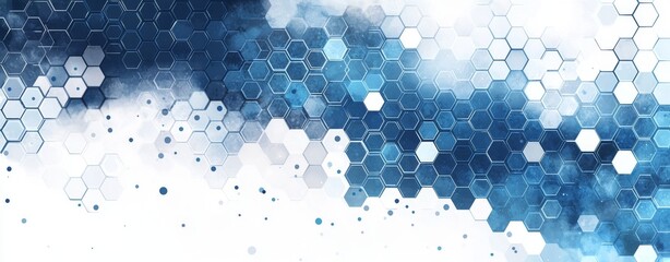 Poster - A geometric abstract background with blue hexagons. Communication and structure molecules. Science, technology, and medical concepts. Modern illustration.