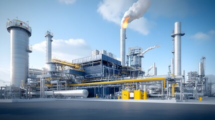 Poster - Futuristic fuel refinery plant featuring a complex network of pipelines advanced processing equipment and modern industrial design