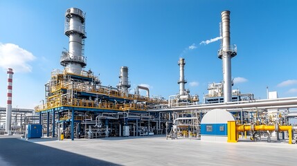 Poster - Cutting Edge Modern Fuel Refinery Showcasing Innovative Pipeline Network and Sophisticated Industrial Design  Highlighting Advancements in Fuel Processing Technology and Polished