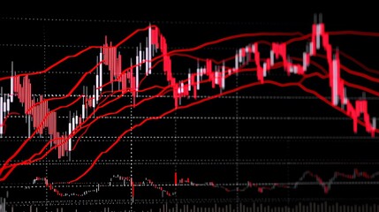 Poster - A financial chart displaying market trends with Bollinger Bands and candlestick patterns.