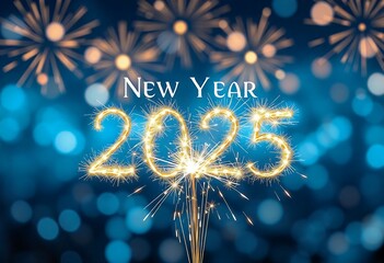 Happy New Year 2025 Celebration Sparkler Fireworks Background