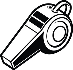 Black and white whistle silhouette vector icon, isolated on white background.