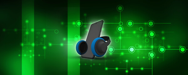 Poster - 3d rendering mobile phone connected head phone