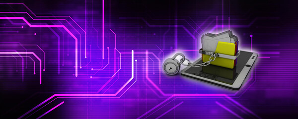 Poster - 3d rendering mobile folder storage protection lock
