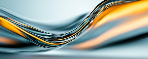 Poster - iridescent fluid design with glassy surface and metallic shapes - surreal glowing light abstract art