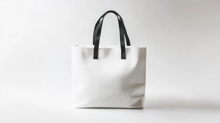 A minimalist white tote bag with black handles, suitable for shopping or daily use.