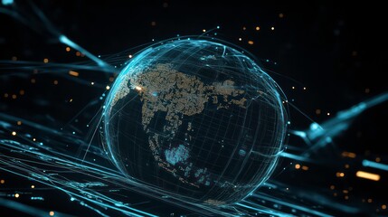 Fototapete - A digital globe surrounded by interconnected lines and points, symbolizing global connectivity.