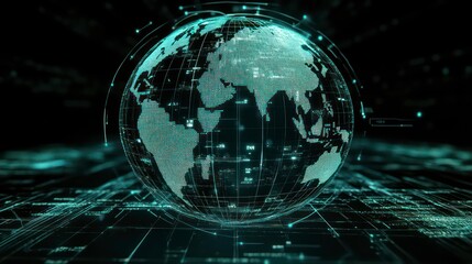 Fototapete - A digital globe visualization representing global connectivity and data flow.