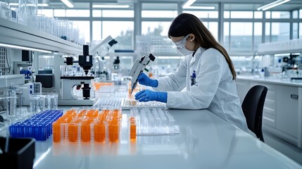 Poster - Biofuel Scientist Analyzing Samples with Advanced Equipment and Innovative Research Tools in a State of the Art Laboratory Setting for Sustainable Energy Development