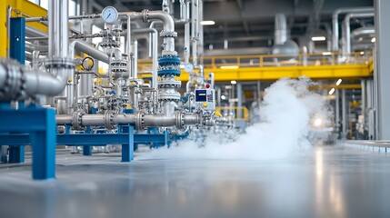 Poster - Steam Rising from Close up of Refinery Pipes Highlighting the Industrial Power and Precision Involved in Active Fuel Processing Systems