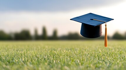 Leinwandbilder - Minimalist Floating Graduation Cap Against a Bright Sky Background with Ample Negative Space for Copy or Text