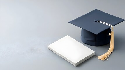 Poster - Graduation cap resting on a minimalist flat surface with empty space in the center symbolizing academic achievement milestone and the concept of education and learning