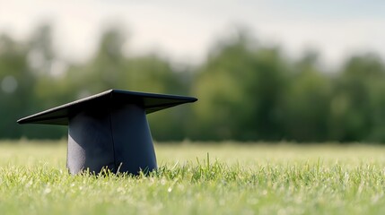 Poster - Focused and Prominent Graduation Cap with Blurred Background and Ample Empty Space in the Middle Representing the Completion of an Academic Milestone or Degree