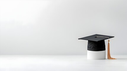 Fototapete - Graduation Cap Floating Against Light Background with Empty Space in the Middle Symbolizing Academic Achievement and Milestone