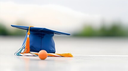 Poster - Graduation cap in motion against a minimalist background with empty space for text overlay or copy  Concept of academic achievement success and the promising future ahead