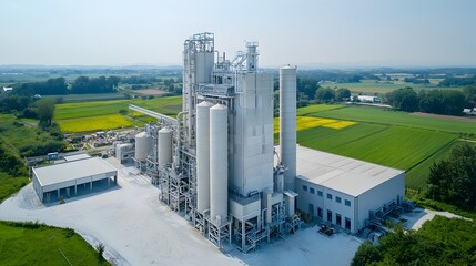 Poster - Aerial perspective of a modern biofuel plant highlighting sustainable energy practices and green technology for clean fuel production