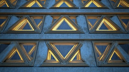 Poster - 3D rendered wall of polished tiles. Concrete, futuristic background using triangular blocks.