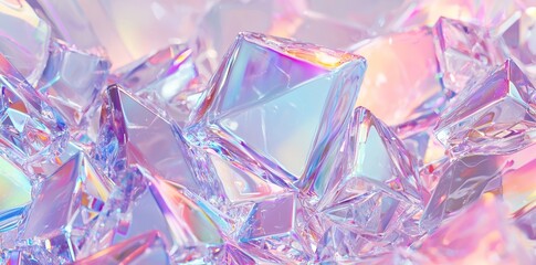Poster - Glass shard background with rainbow reflexes in pink and purple colors. Abstract trendy pattern. Texture with magical effects.
