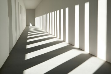 Poster - Gray window shadows on a white wall. Gray window shadows and sunshine stripes diagonal geometric overlay effect for backdrop and mockup designs.