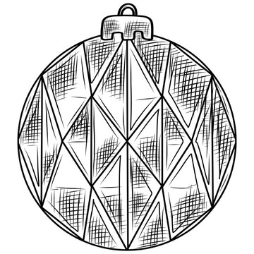 Christmas ornaments ball vector illustration, high detailed christmas ornament ball, christmas tree toy, engraving, black and white