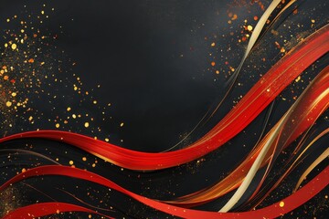 Poster - Bold Red Waves on Black Background with Golden Accents