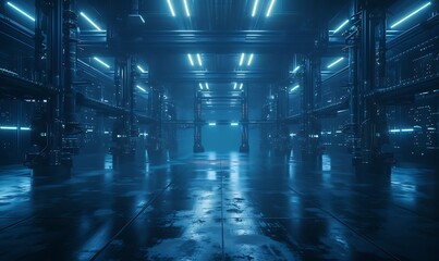 Poster - Futuristic Industrial Hub With Interconnected Systems Managing Logistics, Production, and Energy Distribution